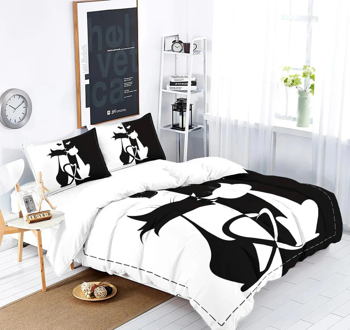 Ensemble de literie Noir et Blanc Chat Black and White