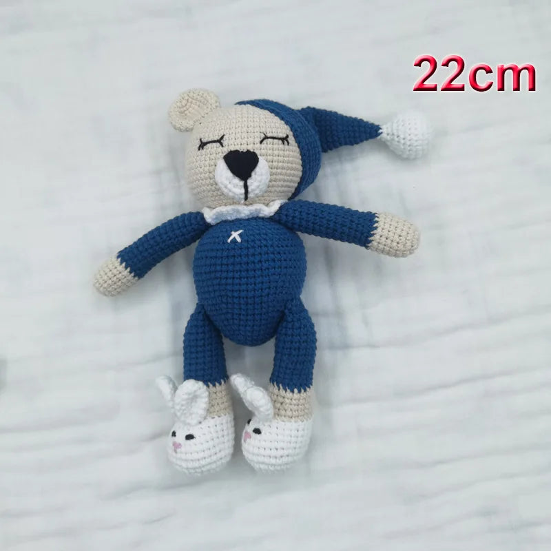 Peluche en tricot Crochet Bear avec jouet de dentition en bois et attache suce