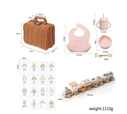Coffret cadeau de naissance et shower de bébé Train en bois