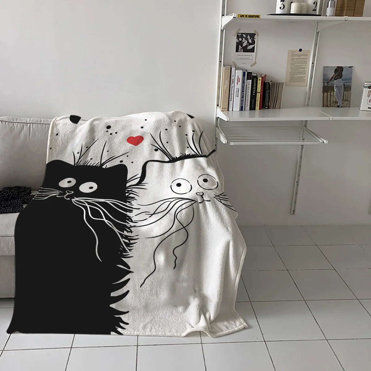 Couverture Flanelle Black White Cat