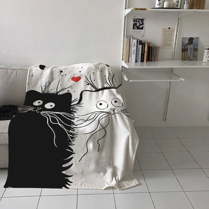 Couverture Flanelle Black White Cat