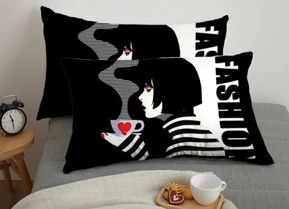Ensemble de literie Noir et Blanc Manga Girl