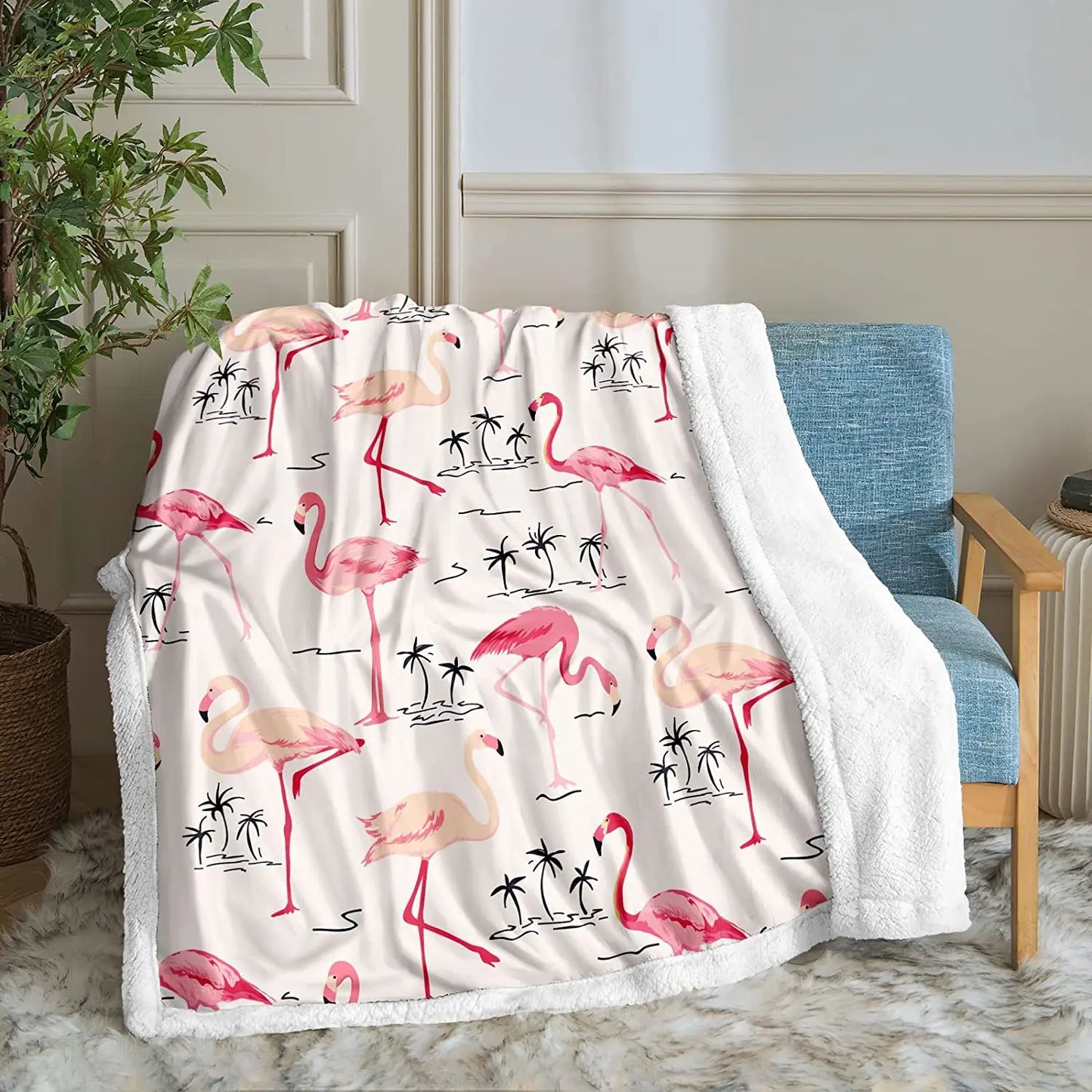 Couverture Flanelle Flamingos Throw Blanket Sherpa