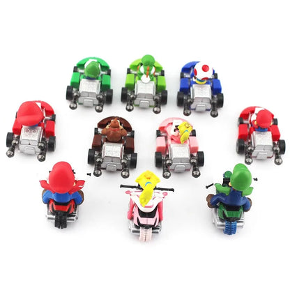 10pcs/set Super Marios Bro Racing Luigi Bowser Peach Yoshi Pull Back