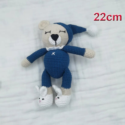 Peluche en tricot Crochet Bear avec jouet de dentition en bois et attache suce