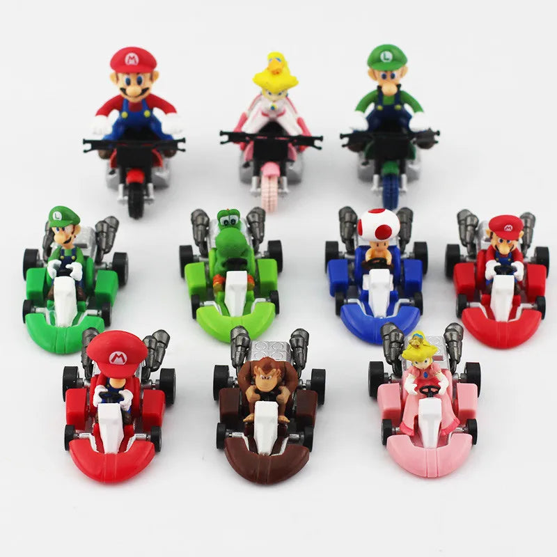 10pcs/set Super Marios Bro Racing Luigi Bowser Peach Yoshi Pull Back