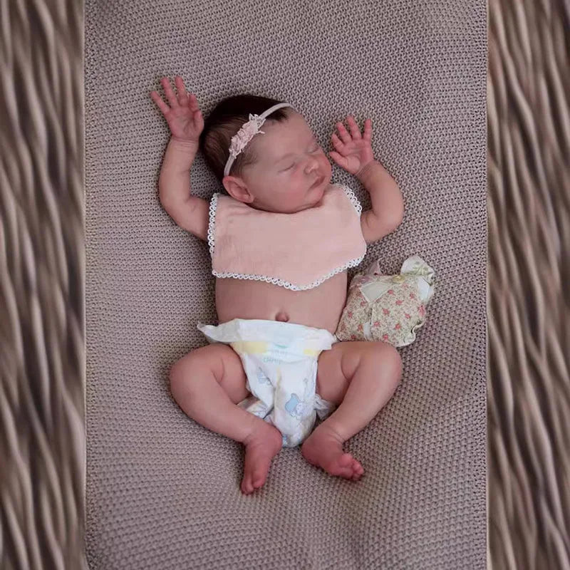 Poupée Newborn Baby Doll Reborn Laura Asleep Full Silicone 48cm