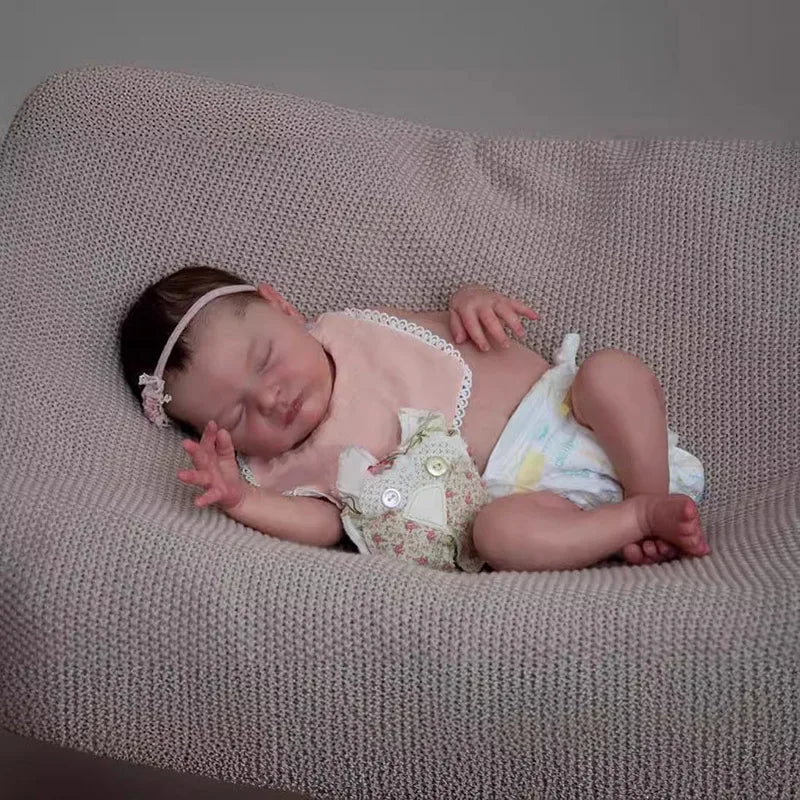 Poupée Newborn Baby Doll Reborn Laura Asleep Full Silicone 48cm
